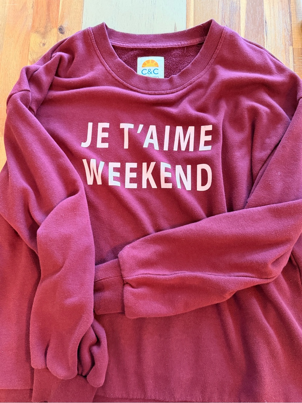 C&C California Burgundy 'JE T'AIME WEEKEND' Crewneck Sweater